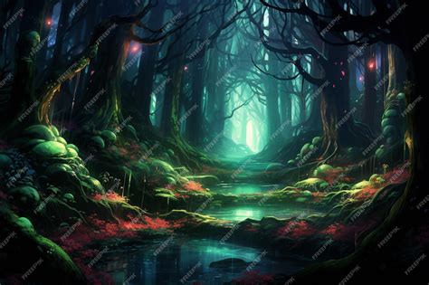 Premium AI Image | An Anime Animals Magical Forest with Mystical Creatures