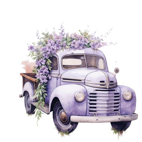 10 Rustic Trucks With Flowers Clipart Digital Paper Crafting