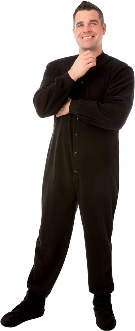 Big Feet Pjs Black Micro Polar Fleece Adult Footed Pyjamas W Bum Flap