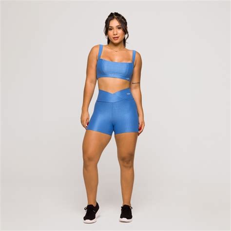 Top Feminino Azul Fitness Poliamida Academia Decote Quadrado Reto Lot