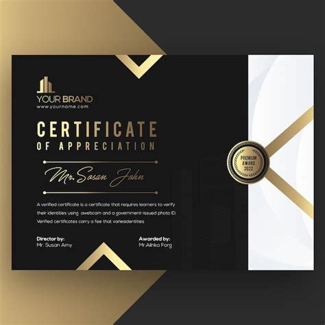 Premium Psd Golden Black Premium Certificate Template