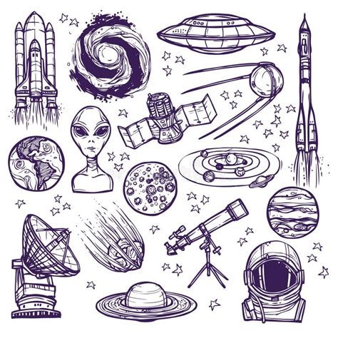 Outer Space Sketch Doodle Set Stock Vector Illustration Of Sketch