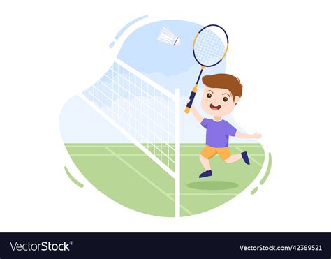 Badminton Player With Shuttle On Court In Flat Vector Image