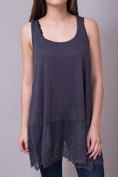 Lace Hem Tank Ash Layering Tank Umgee