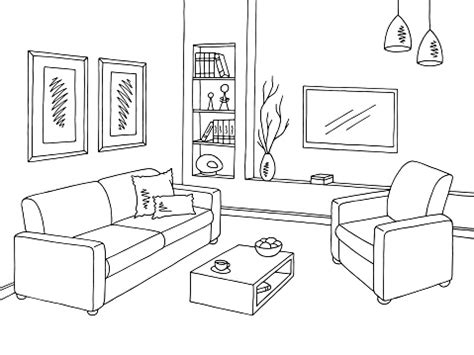 Ilustración de Cuarto De Estar Gráfico Interior Blanco Y Negro Vector ...