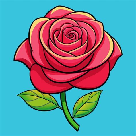 A Drawing Of A Red Rose With Green Leaves Premium AI Generated Vector