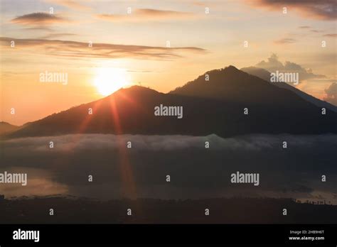 Active volcano. Sunrise from the top of Mount Batur - Bali, Indonesia ...