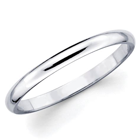 14k Solid White Gold 2mm Plain Wedding Band Ring