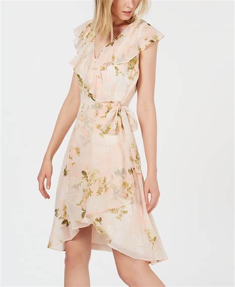 Calvin Klein Floral Print Chiffon Wrap Dress Macys