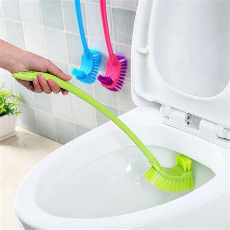 Portable Double Sided Toilet Brush Plastic Long Handle Bathroom Scrub