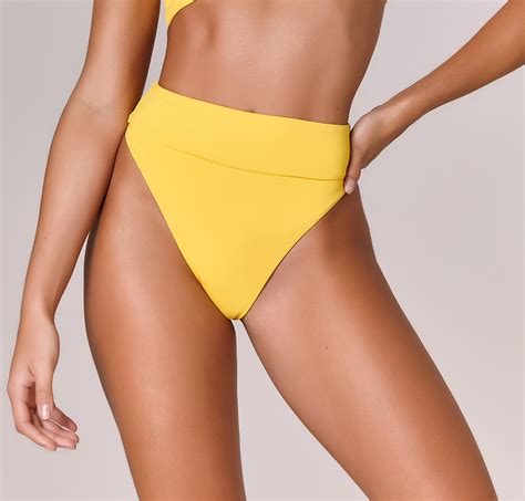 Yellow High Waisted High Leg Bikini Bottom Bottom Biquini Off