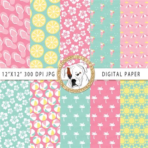 Beach Digital Paper Pool Party Wallpaper Vacation Scrapbook