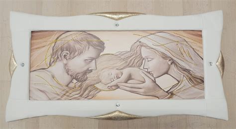 Quadro Stampa Su Tela Sacra Famiglia Con Cornice In Pelle