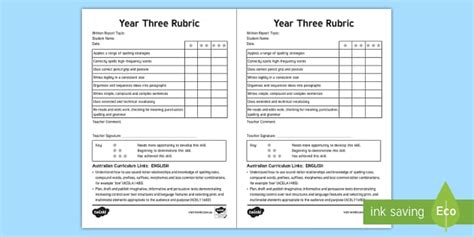 Written Report Rubric Year Three Twinkl