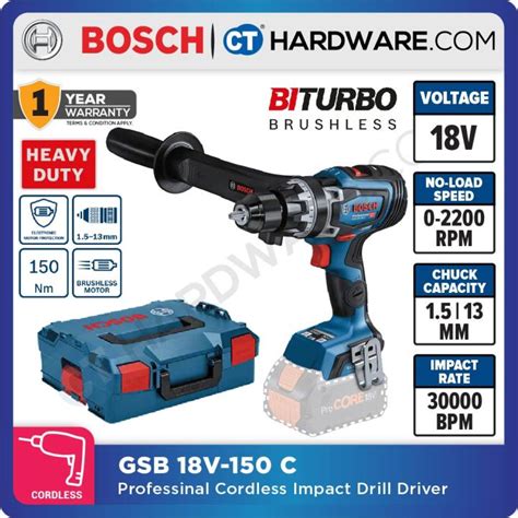 Bosch Gsb 18v 150 C Professional Cordless Biturbo Brushless Combi Drill