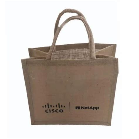 Open Brown Printed Jute Carry Bag Size Dimension 14 L X13 W Inch