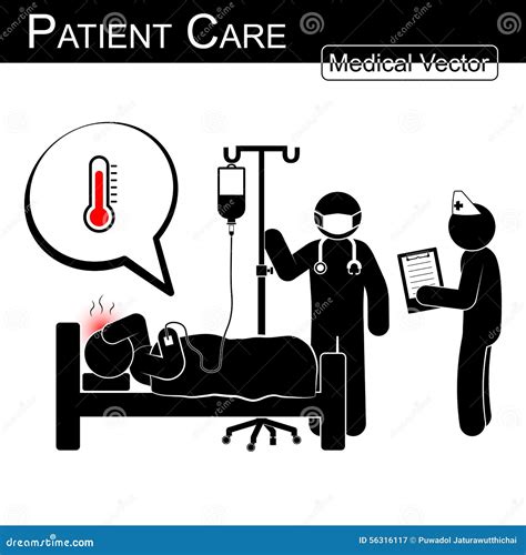 Doctor and Nurse Care Patient in Hospital ( Black and White , Flat ...