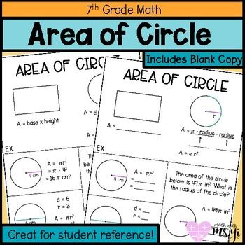 Circumference And Area Of Circle Anchor Chart For Distance Learning