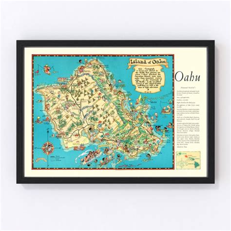 Map of Oahu - Etsy