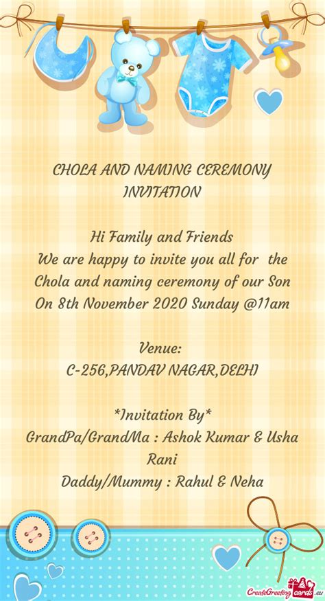 We Are Happy To Invite You All For The Chola And Naming Ceremony Of Our