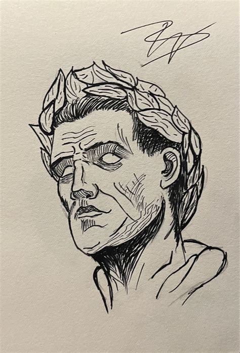 Julius Cesar Roman Emperor Fast Sketch Black And White Pen Fine Lines