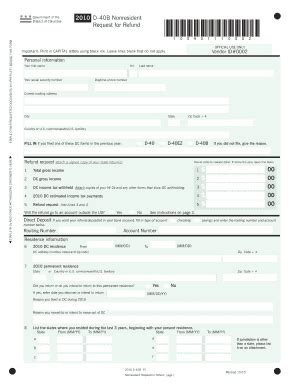 Fillable Online Otr Cfo Dc D B Nonresident Request For Refund Fill In