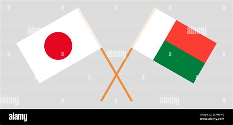 Crossed Flags Of Madagascar And Japan Official Colors Correct Proportion Vector Illustration