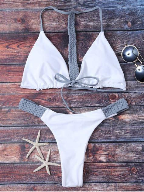 Off String Knitted Bikini Set In White Zaful