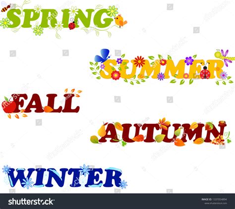 Four Seasons Words Vectors Flowers Stock Vector Royalty Free