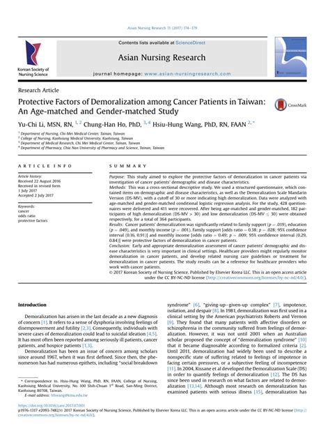 Pdf Protective Factors Of Demoralization Among Cancer Patients In