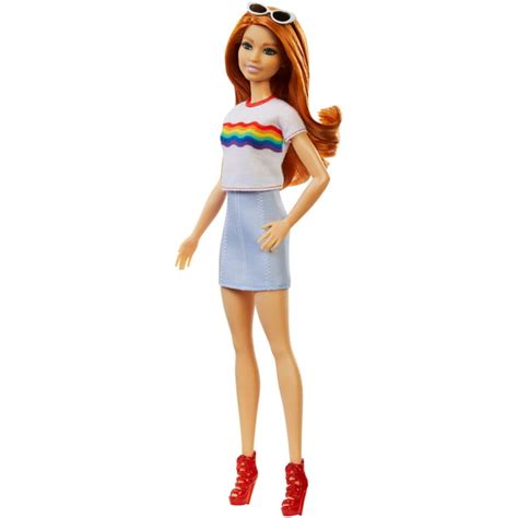 Barbie Fashionistas Doll Original Body Type Wearing Rainbow Tee