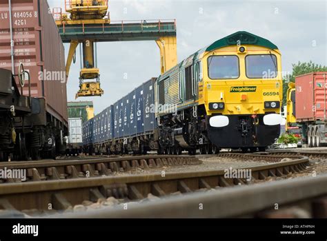 Freightliner Class 66 Locomotive Hauling Containers At The Southampton Rail Freight Terminal