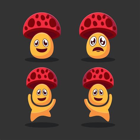 Premium Vector Set Of Cute Mushroom Character