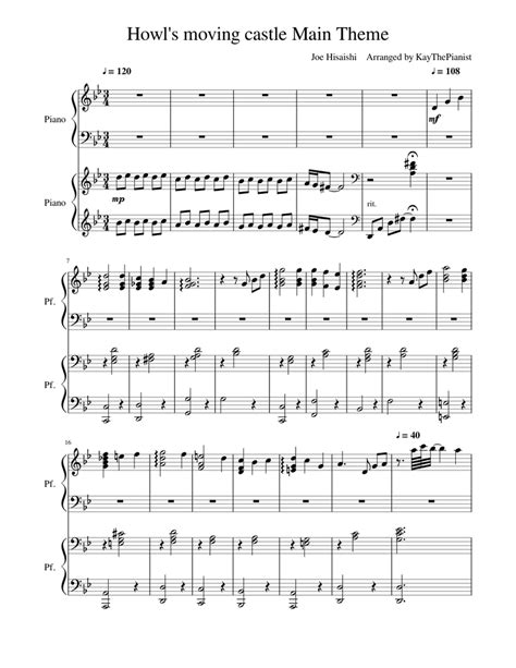 Howl's moving castle (Main Theme) [4 hands piano] Sheet music for Piano (Piano Duo) | Musescore.com