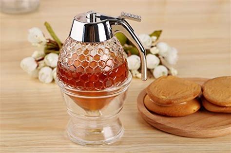 Hunnibi Honey Dispenser Pot Acrylic No Drip Syrup Dispenser With