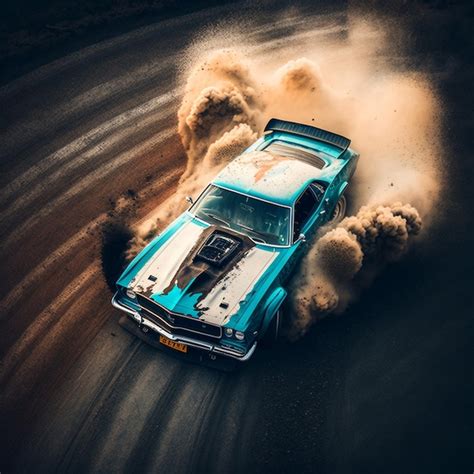 Premium Photo Drifting Vintage Muscle Car In Track Generative Ai