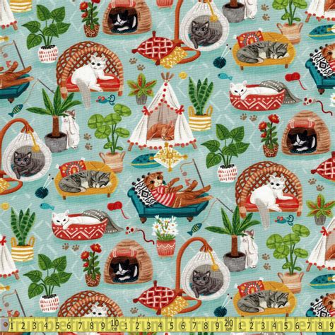 Timeless Treasures Fabric Cute Napping Cats Multi Sewing And