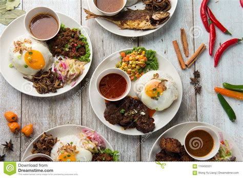 Various Malaysian Rice and Dishes Stock Image - Image of dinner ...