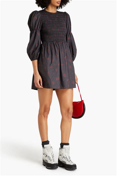 GANNI Shirred Cotton Poplin Mini Dress THE OUTNET