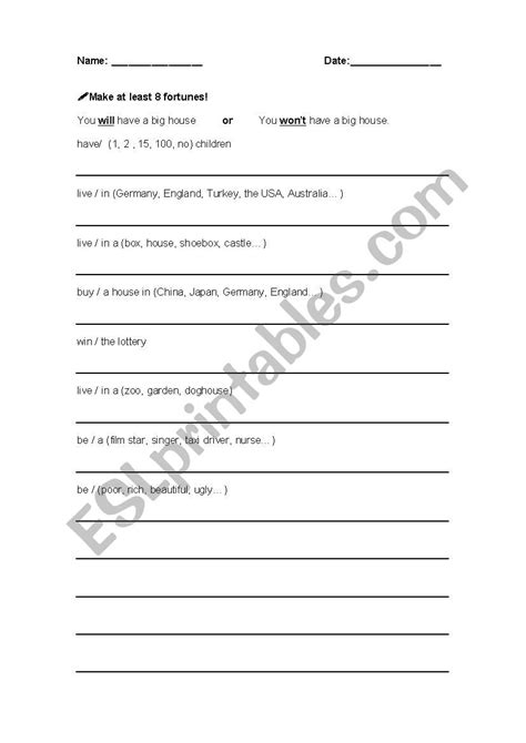 Fortune Tellers Preparation Esl Worksheet By Bolle