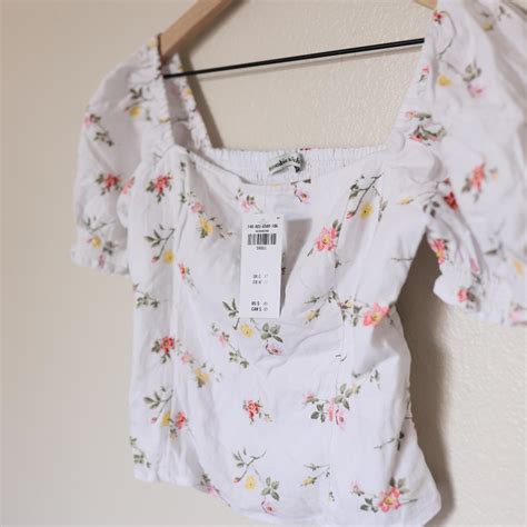 Abercrombie Fitch White Floral Blouse Top Square Depop