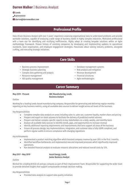 Business Analyst Cv Example And How To Write 20 Tips Minga