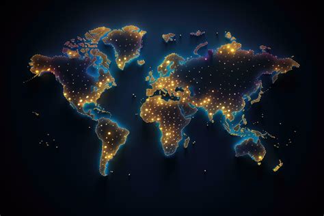 Map of the world, glowing lines on a dark background. Vector ...