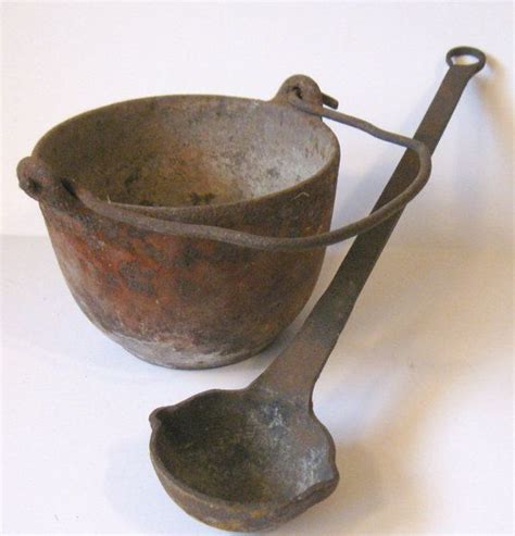 Vintage Cast Iron Smelting Pot With Ladle Blacksmith Lead Etsy Cast