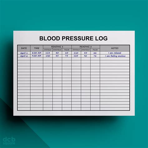 Blood Pressure Log Editable Printable - Two Readings - Lines - Etsy