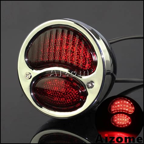 Chrome Red Motorcycle Led Tail Light For Harley Chopper Bobber Cafe