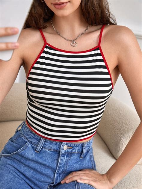 Shein Ezwear Striped Contrast Binding Crop Cami Top Shein Usa