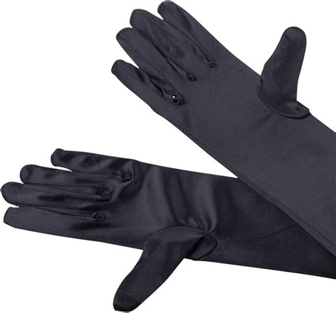 TRIXES Satin Damen Ellenbogen Handschuhe Lang Schwarz Abendgarderobe