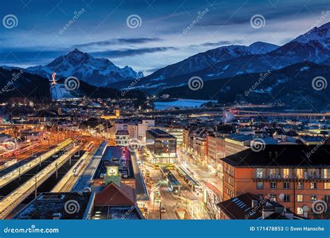 View Over The Cityscape Of Innsbruck Austria To The Train Station And