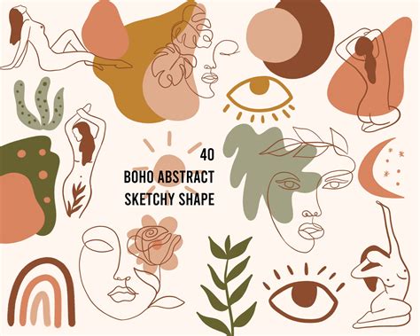 Boho Abstract Design Elements Modern Abstract Shapes Clipart Etsy